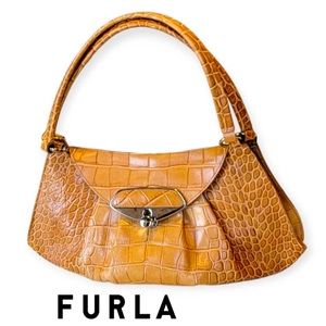 FURLA LEATHER BAGUETTE CROCODILE EMBOSSED BAG